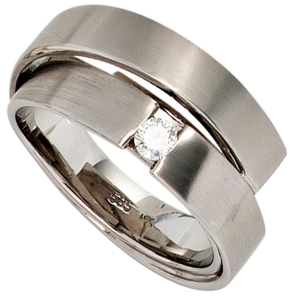 Ring mit Brillant 585 Weißgold mattiert