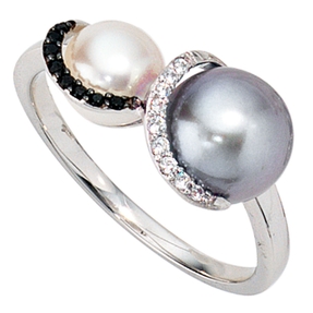 Ring Damenring Perle & 17 Diamanten Brillanten 585 Gold Weißgold Goldring