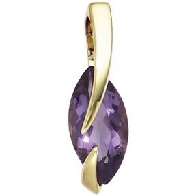 Anhänger violett Amethyst 585 Gold Gelbgold spitzoval Halsschmuck für Damen Anhänger violett Amethyst 585 Gold Gelbgold spitzoval Halsschmuck für Damen