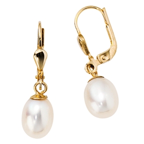 Ohrhänger Boutons Ohrringe mit Perle 585 echt Gold Gelbgold Damen