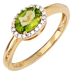 Ring Peridot & 20 Diamanten Brillanten 585 Gold Gelbgold