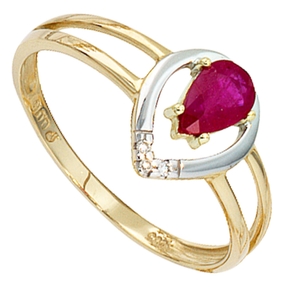Damenring Ring mit Rubin & 3 Diamanten Brillanten 585 Gold Gelbgold Goldring