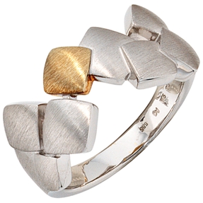 Damenring Ring aus 925 Silber & 585 Gold Gelbgold mattiert für Damen