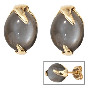 Stecker Ohrstecker mit Mondstein grau 585 Gold Gelbgold oval Ohrringe Damen Stecker Ohrstecker mit Mondstein grau 585 Gold Gelbgold oval Ohrringe Damen