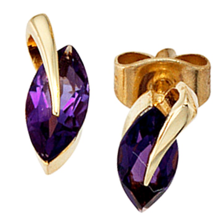 Ohrstecker mit Amethyst violett 585 Gelbgold