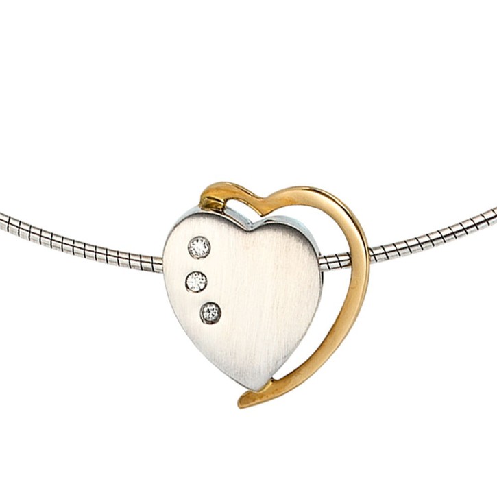 Anhänger Herz mit 3 Brillanten 585 Gold bicolor