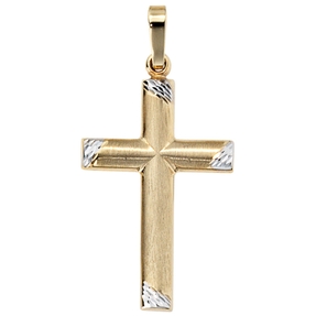 Anhänger Kreuz 333 Gold Gelbgold teilrhodiniert teilmattiert Unisex