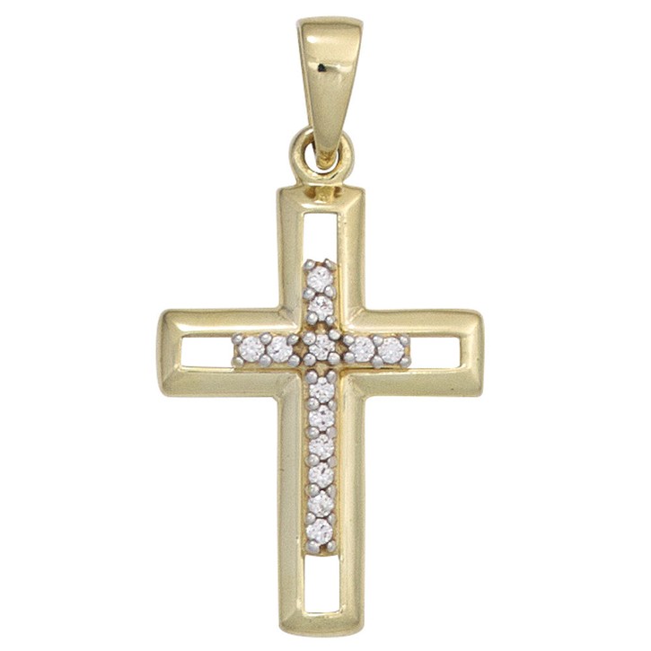 Anhänger Kreuz mit Zirkonia 333 Gelbgold