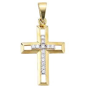 Anhänger Kreuz mit Zirkonia 333 Gold Gelbgold teilrhodiniert Damen