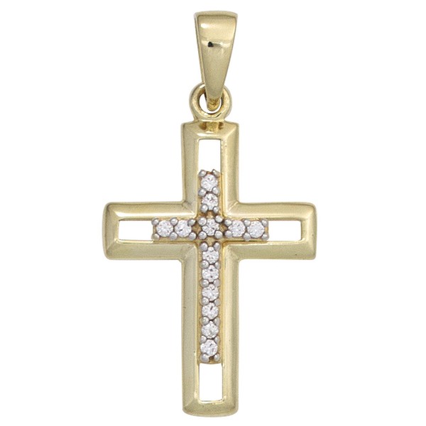 Anhänger Kreuz mit Zirkonia 333 Gelbgold