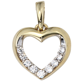 Anhänger Herz mit Zirkonia 333 Gold Gelbgold teilrhodiniert für Damen