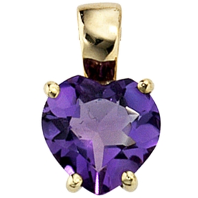 Anhänger Herz aus Amethyst violett 333 Gold Gelbgold für Damen Goldanhänger