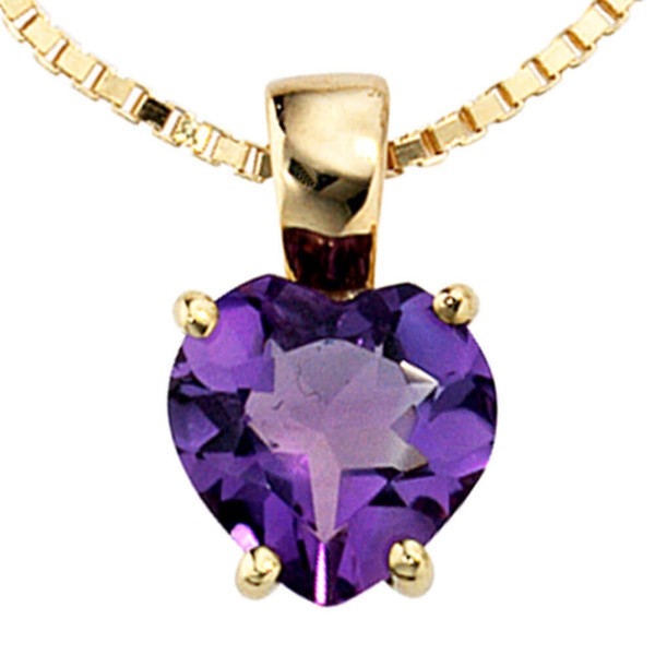 Anhänger Herz aus Amethyst 333 Gelbgold