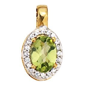 Anhänger Peridot grün & 20 Diamanten Brillanten 585 Gold Gelbgold Damen