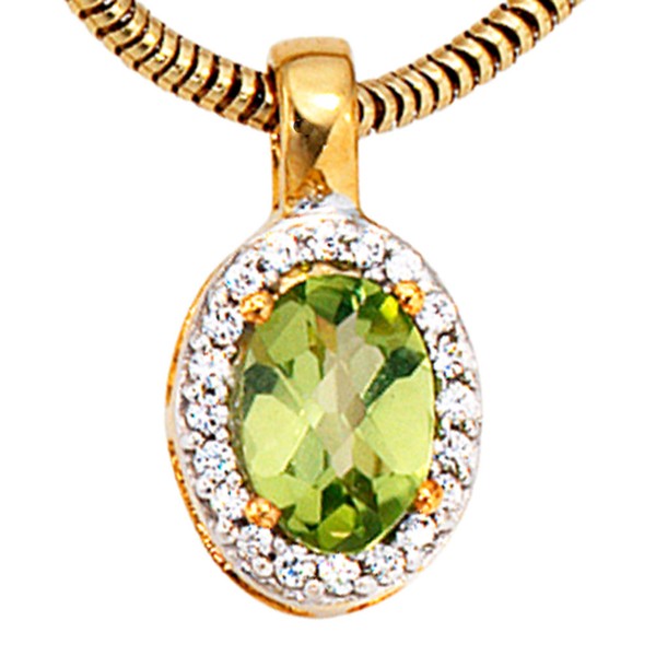 Anhänger Peridot und 20 Brillanten 585 Gelbgold