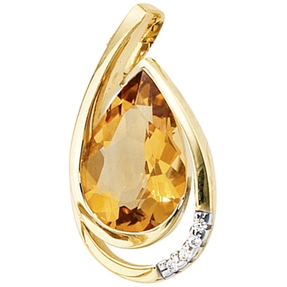 Anhänger Citrin Tropfen orange 4 Brillanten 585 Gold Gelbgold Damen