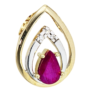 Anhänger mit Rubin Tropfen 3 Diamanten Brillanten 585 Gold Gelbgold Damen