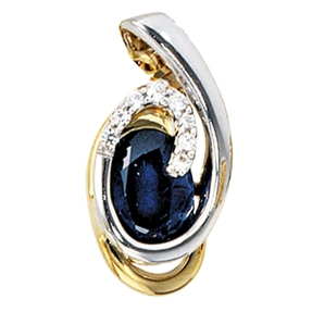 Anhänger mit Saphir Safir 8 Diamanten Brillanten 585 Gold gelb/weiß Damen