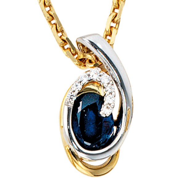 Anhänger mit Saphir 8 Brillanten 585 Gold