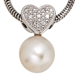 Anhänger mit Süßwasserperle & 10 Diamanten Brillanten 585 Gold Weißgold Damen