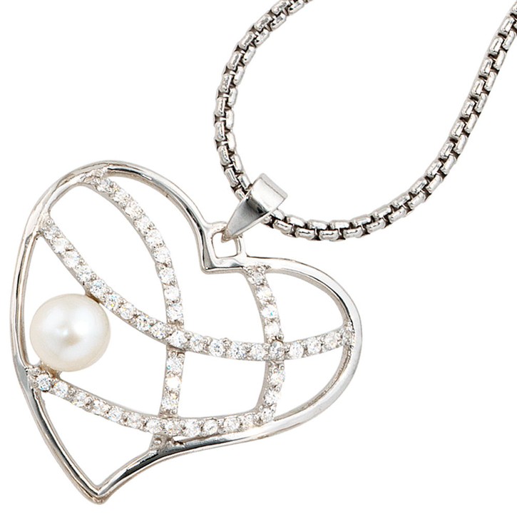 Anhänger Herz Perle und Zirkonia 925 Silber