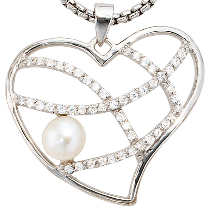 Anhänger Herz Perle und Zirkonia 925 Silber