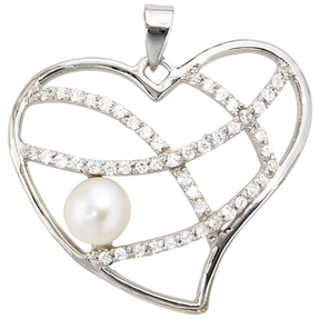 Perlenanhänger Anhänger Herz Perle & Zirkonia 925 Echt Silber für Damen Perlenanhänger Anhänger Herz Perle & Zirkonia 925 Echt Silber für Damen