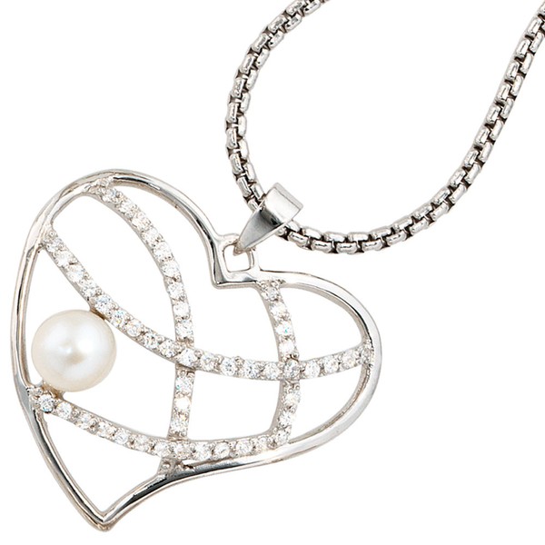 Anhänger Herz Perle und Zirkonia 925 Silber