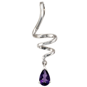 Anhänger Tropfen Amethyst an Spirale aus 925 Echt Silber für Damen