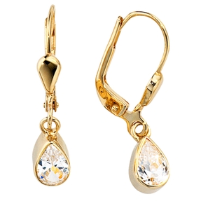 Ohrringe Ohrhänger Boutons Zirkonia Tropfen weiß 333 Gold Gelbgold Damen