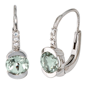 Ohrringe Ohrhänger grüner Amethyst & 6 Brillanten 585 Gold Weißgold Damen