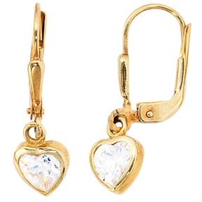 Ohrringe Ohrhänger Boutons Zirkonia Herz Herzen 333 Gold Gelbgold Damen