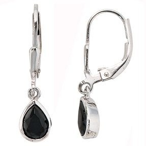 Ohrringe Ohrhänger Boutons mit Zirkonia Tropfen schwarz 925 Silber Damen