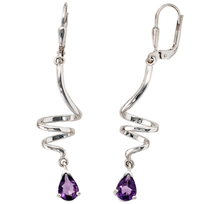 Ohrringe Ohrhänger Boutons Amethyst Tropfen violett 925 Silber Silberohrringe