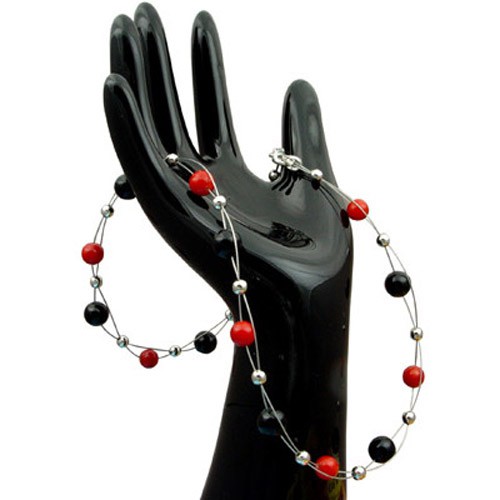 Kette aus Onyx und Koralle und 925 Silber
