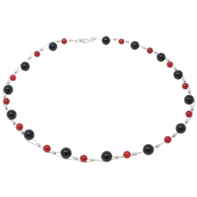 Kette Collier aus Onyx & Koralle schwarz rot Halsschmuck Halskette Damen