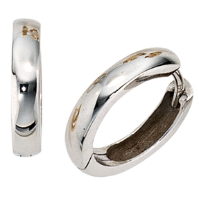Paar Creolen Creole Ohrringe 13.9mm 375 Gold Weißgold Klappmechanik Damen Paar Creolen Creole Ohrringe 13.9mm 375 Gold Weißgold Klappmechanik Damen