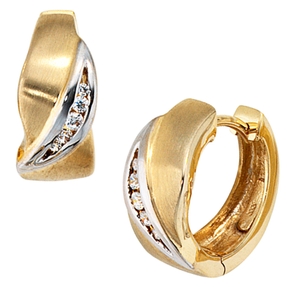 Creolen Creole Ohrringe 14.5mm mit 10 Zirkonia 333 Gold Gelbgold Damen