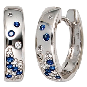 Creolen Creole Ohrringe 14.9mm Saphir & 18 Brillanten 585 Weißgold Damen Creolen Creole Ohrringe 14.9mm Saphir & 18 Brillanten 585 Weißgold Damen