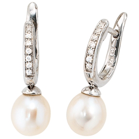 Creolen Creole Ohrringe 21.7mm Perlen & Zirkonia 925 Silber Damen