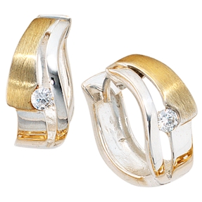 Creolen Creole Ohrringe mit Zirkonia 925 Silber teilvergoldet mattiert Damen