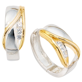Creolen Creole Ohrringe 17.7mm 6 Zirkonia 925 Silber teilvergoldet Damen