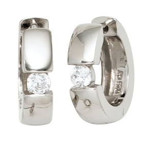 Creolen Creole Ohrringe 16.5mm Zirkonia 925 Silber Klappmechanik Damen