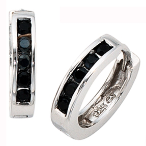 Creolen Creole Ohrringe 14.7mm Zirkonia schwarz 925 Silber für Damen
