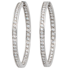 Paar Creolen Creole Ohrringe rund Ø38.5mm Zirkonia 925 Silber für Damen