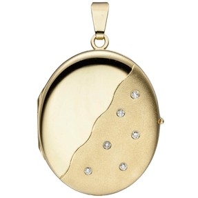 Medaillon Anhänger zum Öffnen mit 6 Brillanten 585 Gold Gelbgold Goldmedaillon