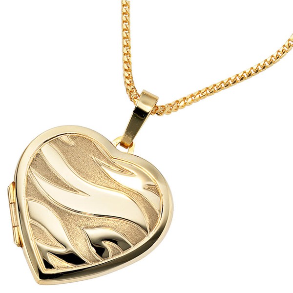 Medaillon Herz teilmattiert 585 Gelbgold