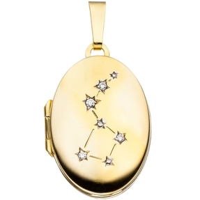 Medaillon Anhänger zum Öffnen mit 4 Zirkonia 333 Gold Gelbgold Damen