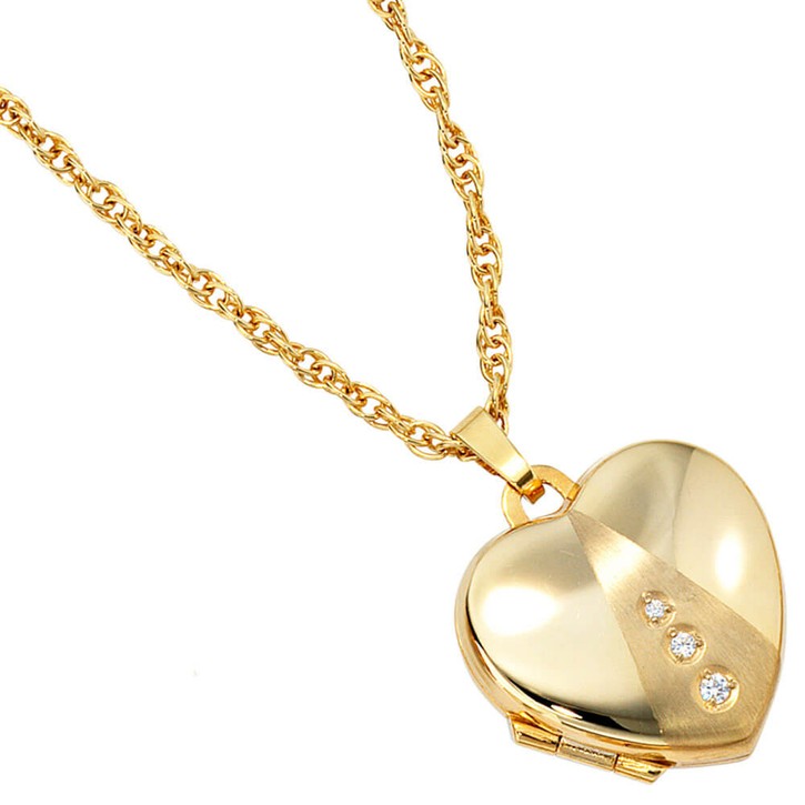 Medaillon Herz mit 3 Zirkonia 333 Gelbgold