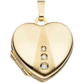 Medaillon Anhänger zum Öffnen Herz mit 3 Zirkonia 333 Gold Gelbgold Damen